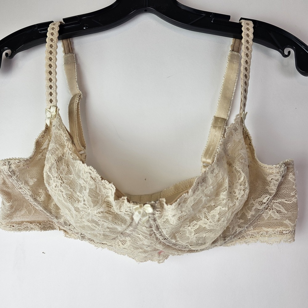Felina Womens Cream Ivory 36D Unlined Underwire Lace Balconette Bra 90034